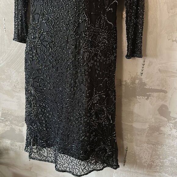 PISARRO Nights Beaded V-Neck Cocktail Dress in Size 4,Slate Charcoal Grey NWT - Picture 17 of 17